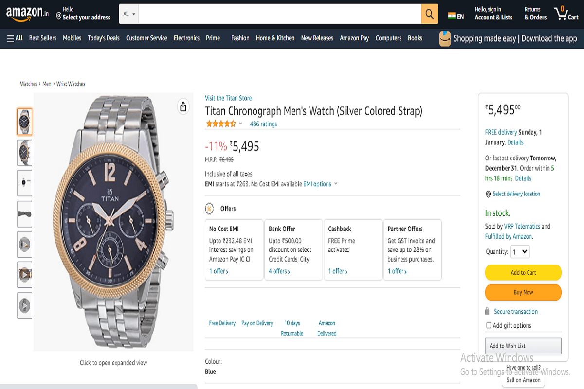 Titan Neo Analog Blue Dial Men's Watch