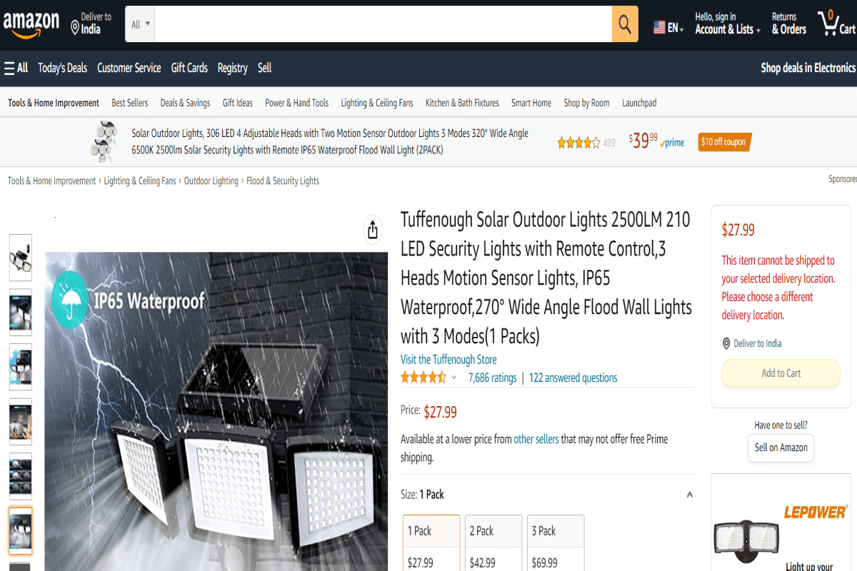 Tuffenough Solar-Powered Outdoor Floodlight