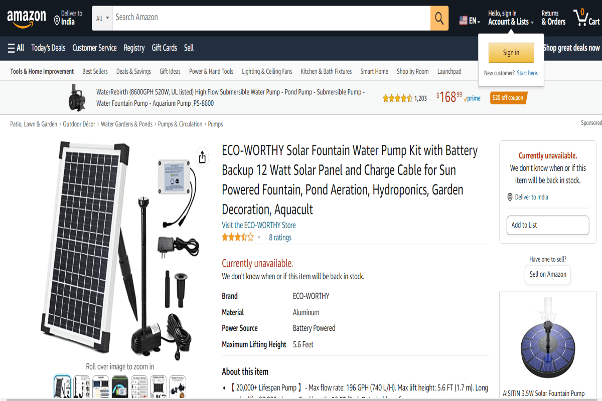 Eco-Worthy Solar Fountain Water Pump Kits