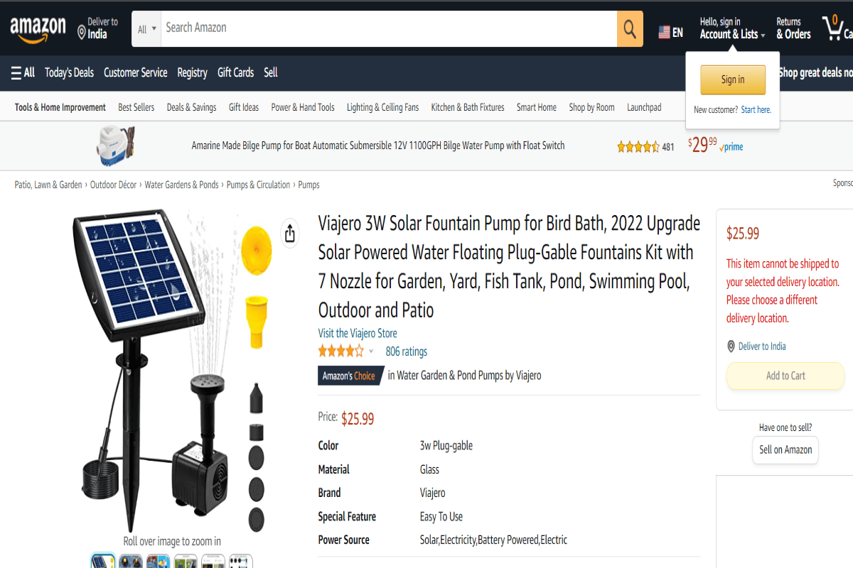 Watt Solar Panel Fountain Pump by Viajero