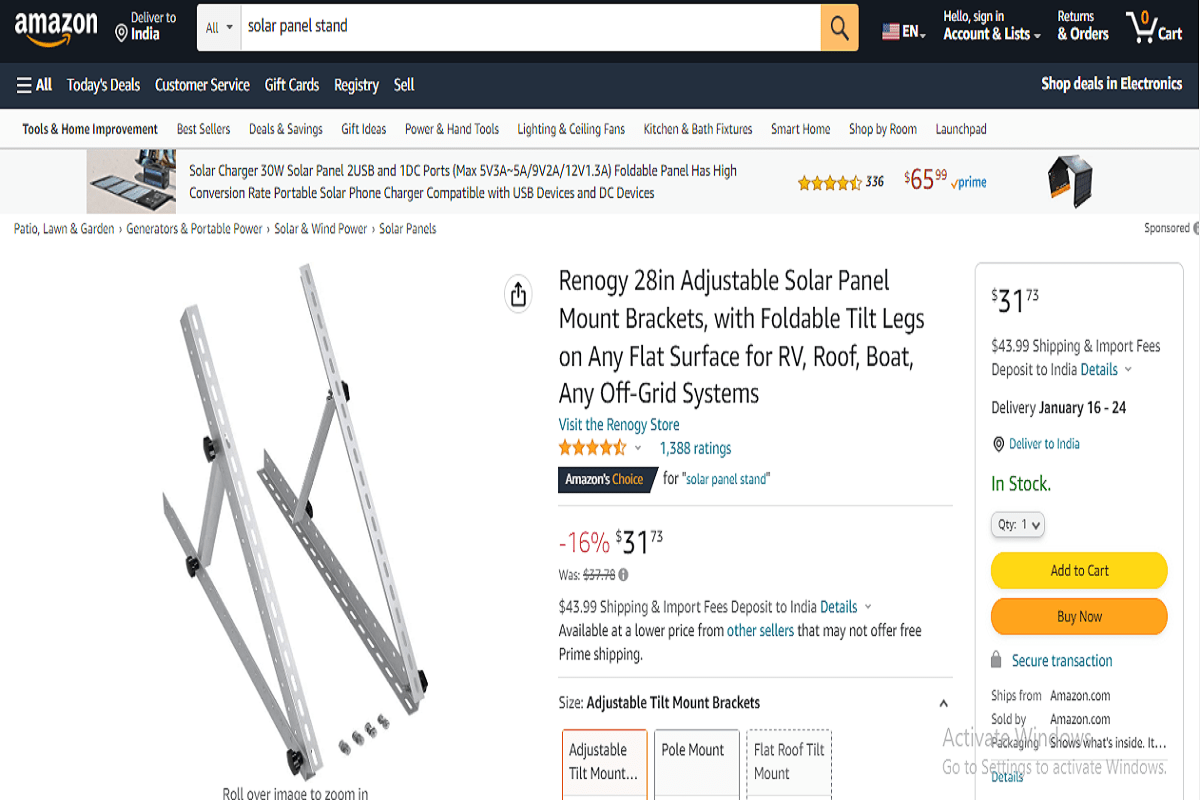 Renogy 28 inches solar panels stand