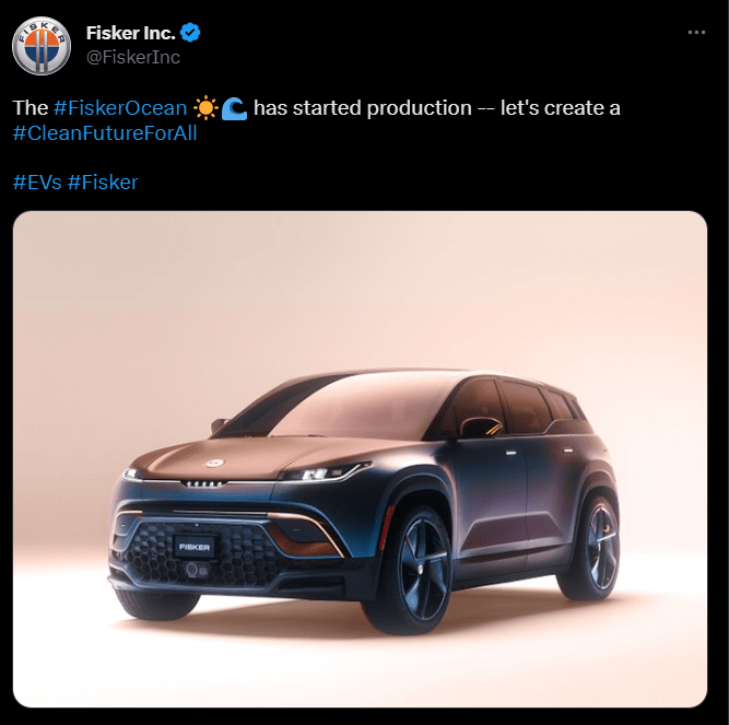 Fisker tweet | Fisker to Start Distributing its SUV Flagship EV in 2023