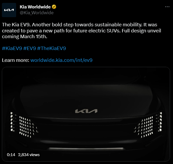 Kia tweet | Extra Large Electric Kia SUV Which is the First of its Kind is Almost Here