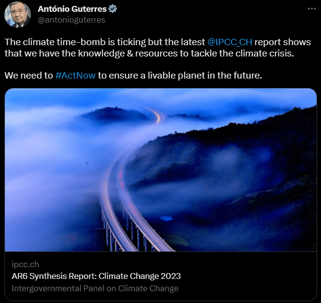 Ant×³nio Guterres tweet | Jan23 UN Climate Report Showcases a Grim Timeline Indicating Outdated 2050 Net-Zero Emission Goals
