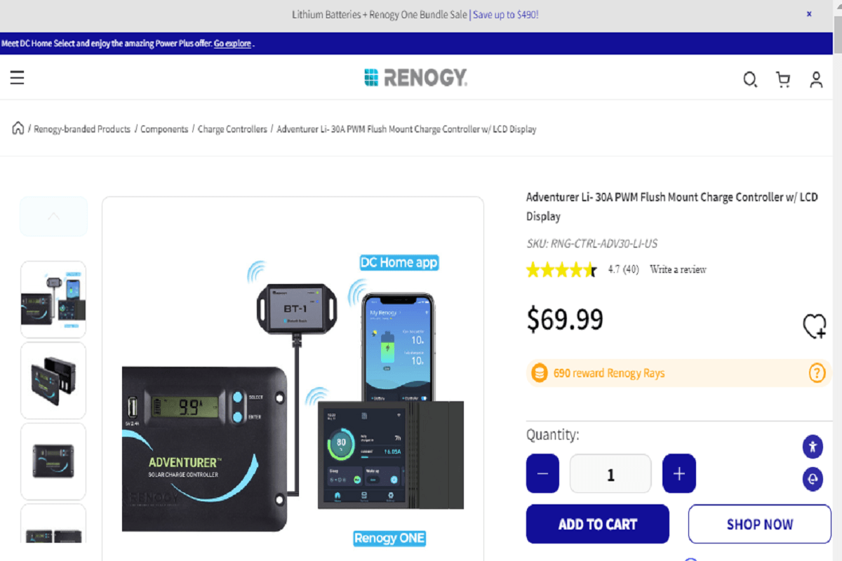 Renogy Adventurer 30A : 5 Best PWM Solar Charge Controller #2 image by Renogy.com