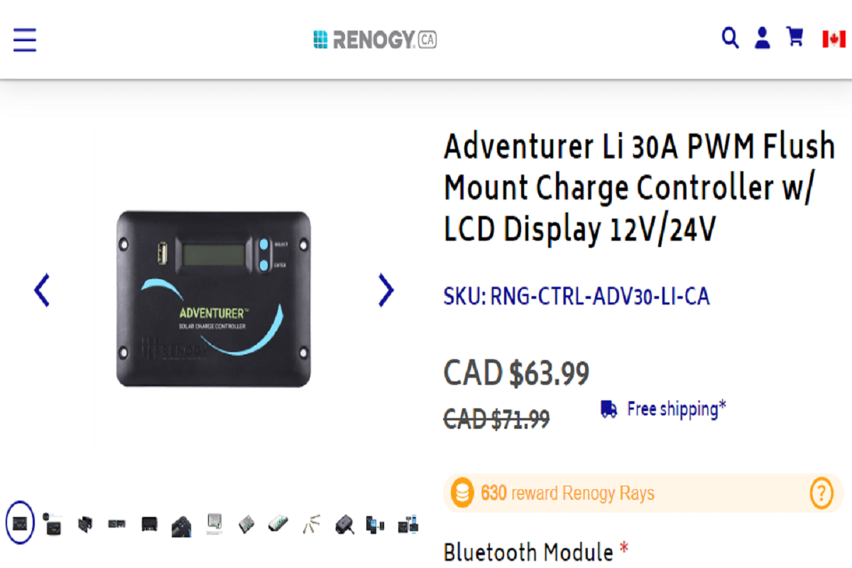 Renogy Adventurer Li- 30A PWM Flush Mount Charge Controller