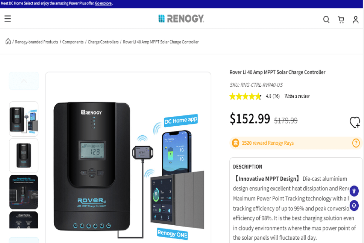 Renogy Li 40A: 6 Best MPPT Solar Charge Controllers #5