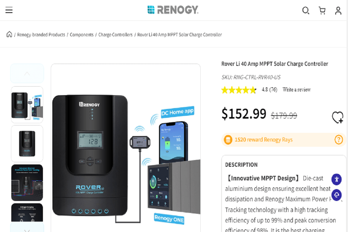 Renogy Rover Li 40A MPPT Controller
