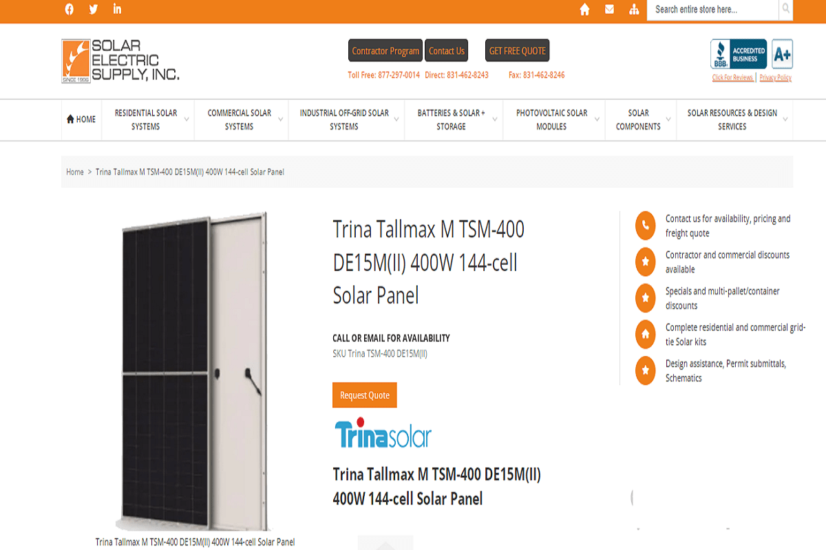 Trina Solar 400W TALLMAX M Plus Mono PERC Solar Panel
