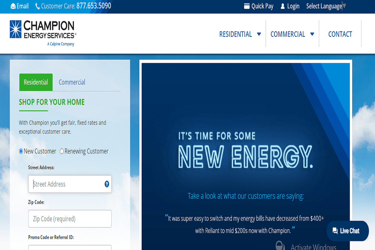 Champion Energy Web page: how to cancel Champion Energy