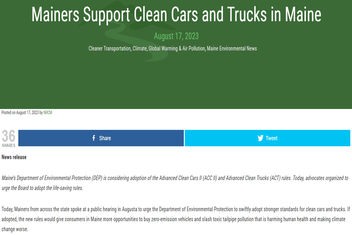 Natural resources council of Maine announces gas car ban by 2035