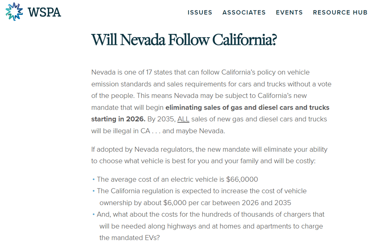 Will Nevada follow California clip by WSPA in banning gas powered cars