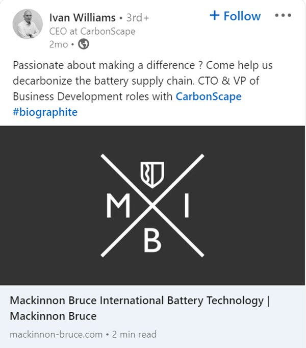 Biographite by CarbonScape can charge EV batteries